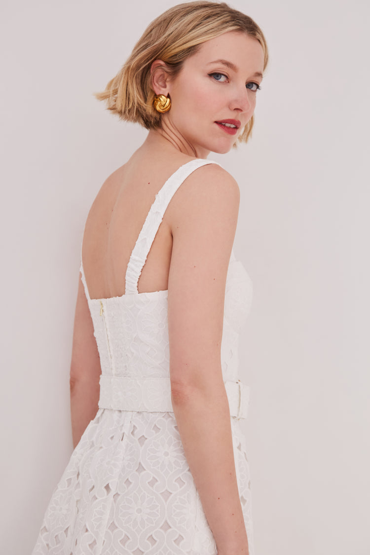 knee length dresses for ladies Calypso Bustier Midi Dress in Eyelet main image 1