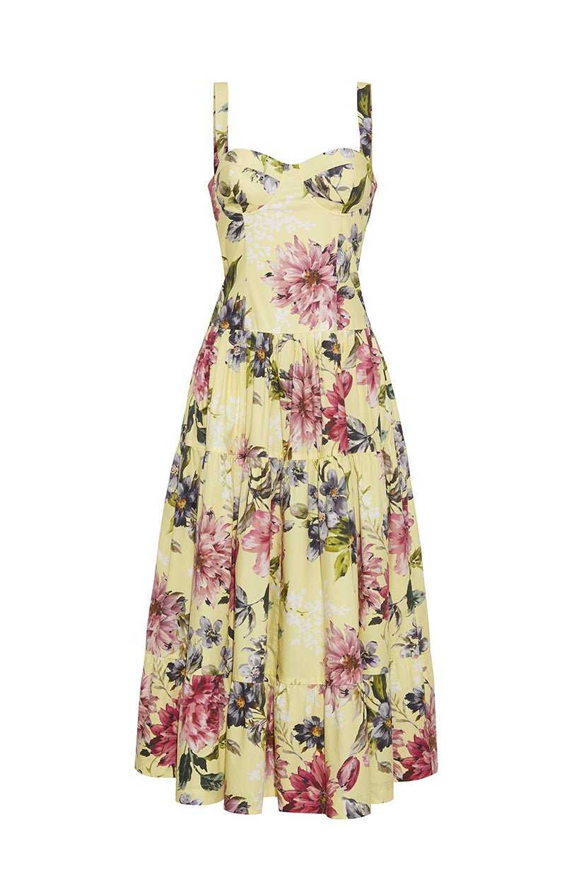 cara cara santiago midi dress Cara Cara Santiago Bustier Tiered Floral Poplin Midi Dress