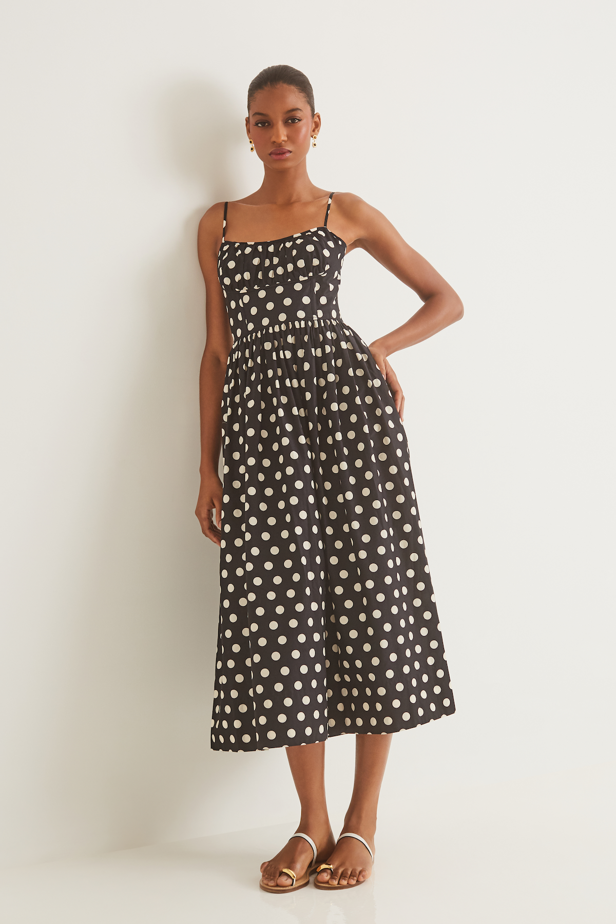 black pattern midi dress Maurices Women's Black Polka Dot Smocked Midi Dress Size X Small