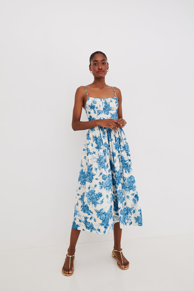 Alba Midi Dress in Tossed Floral Blue 10