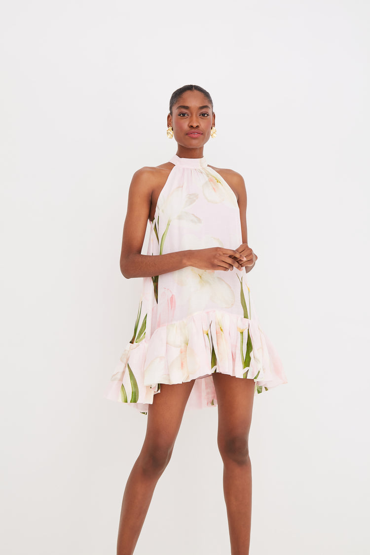 Cara Cara Arca Linen Silk Mini Dress - Lillian Blush - L Cara Cara Arca Linen Silk Mini Dress - Lillian Blush - L
