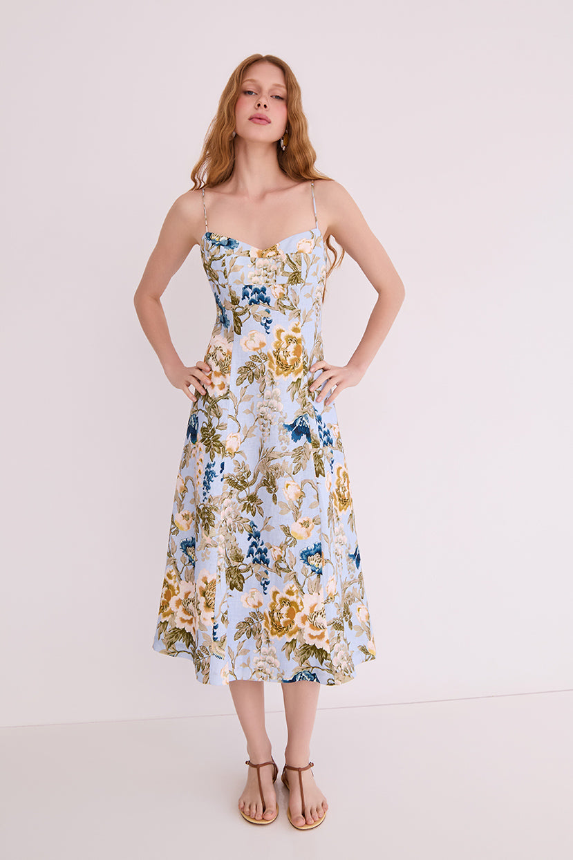 cherry dress midi Black Cotton Blend Midi Dress - Cherry Print, Square Neckline 3453