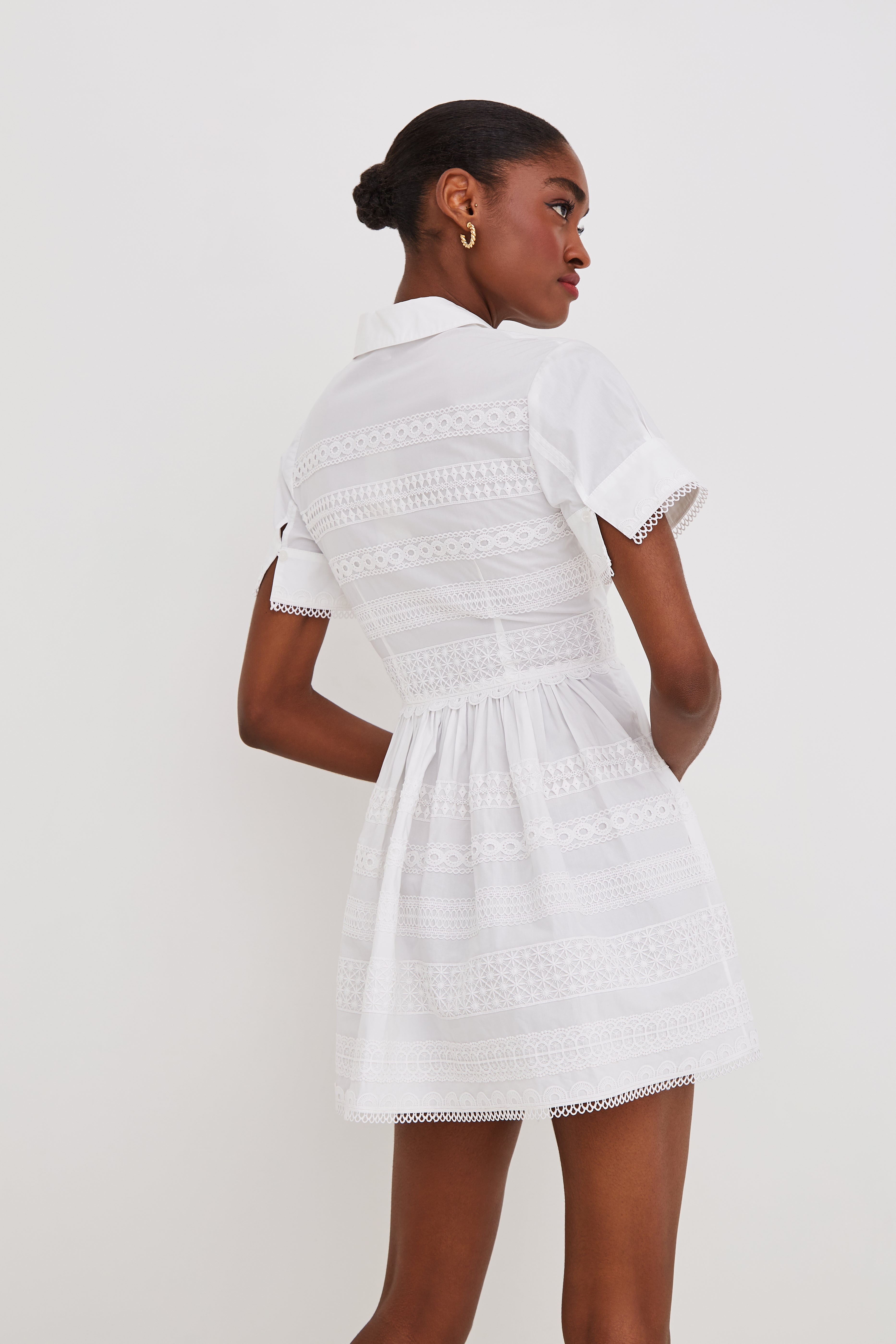 Kai Mini Dress in Lace Inserts White 0 Kai Mini Dress in Lace Inserts White 0