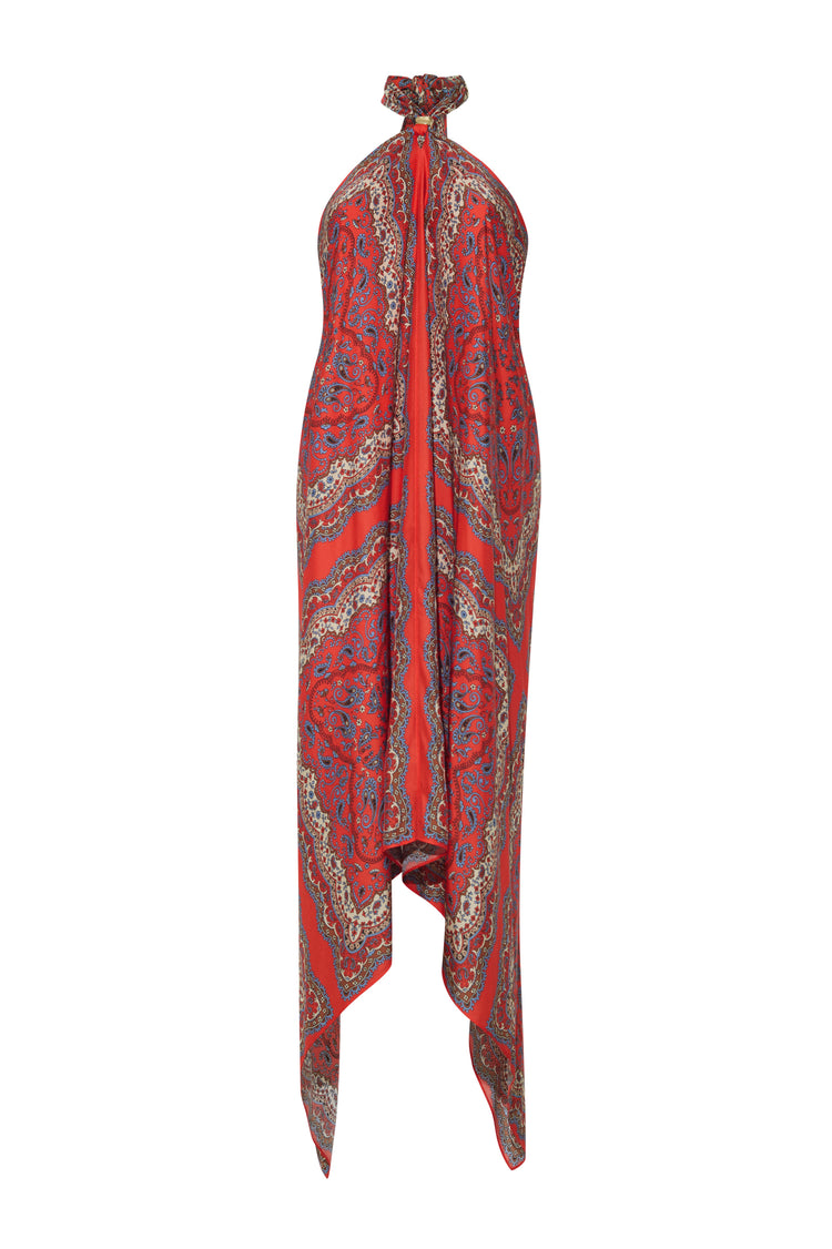 Twist Dress in Paisley Scarf Coral M-L