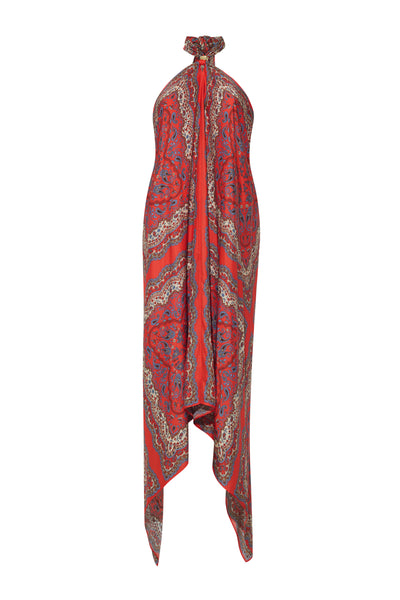 Twist Dress in Paisley Scarf Coral M-L
