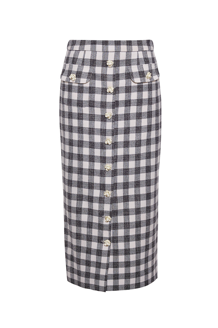 gray midi wool skirt with pockets 2044#