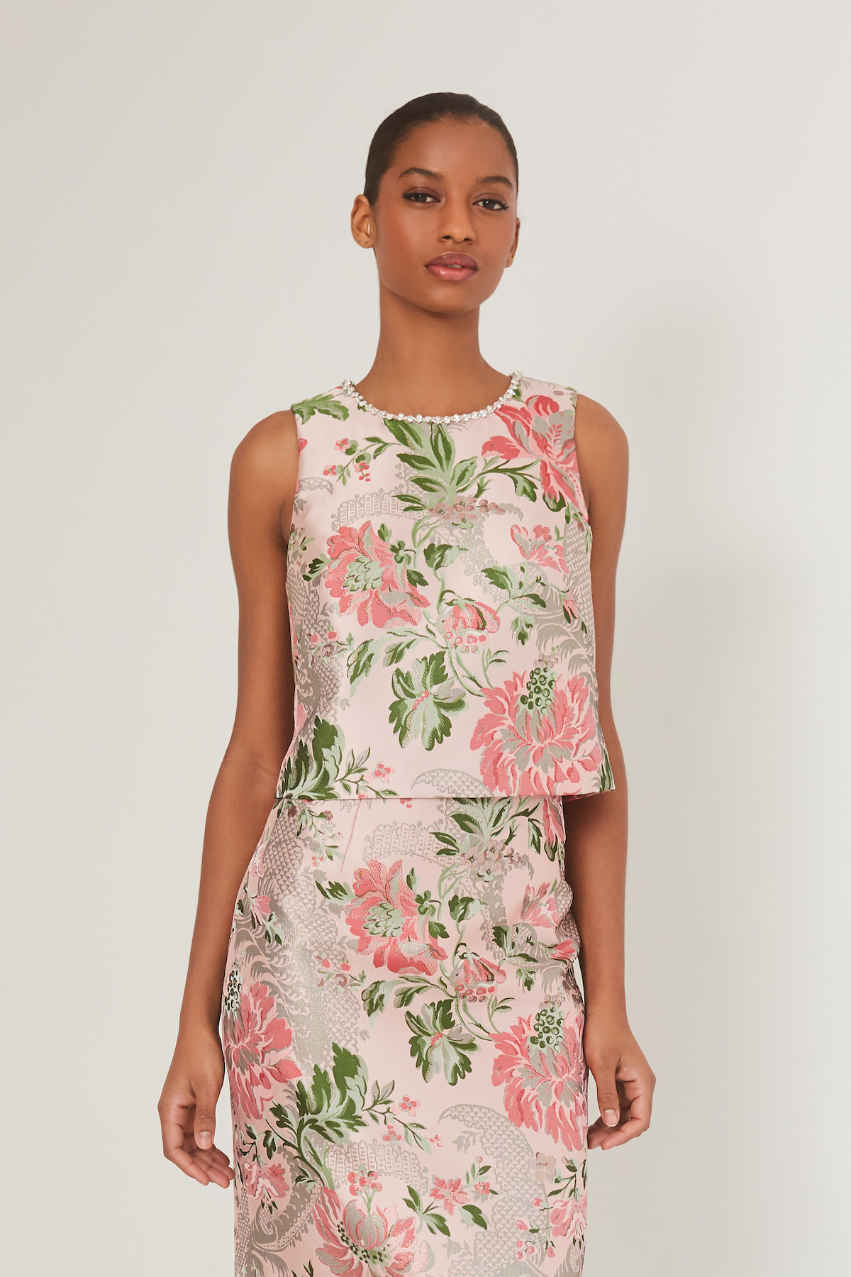 トップス W FACE FLOWER JACQUARD SHIRRING TOPS W FACE FLOWER トップス W FACE FLOWER JACQUARD SHIRRING TOPS W FACE FLOWER