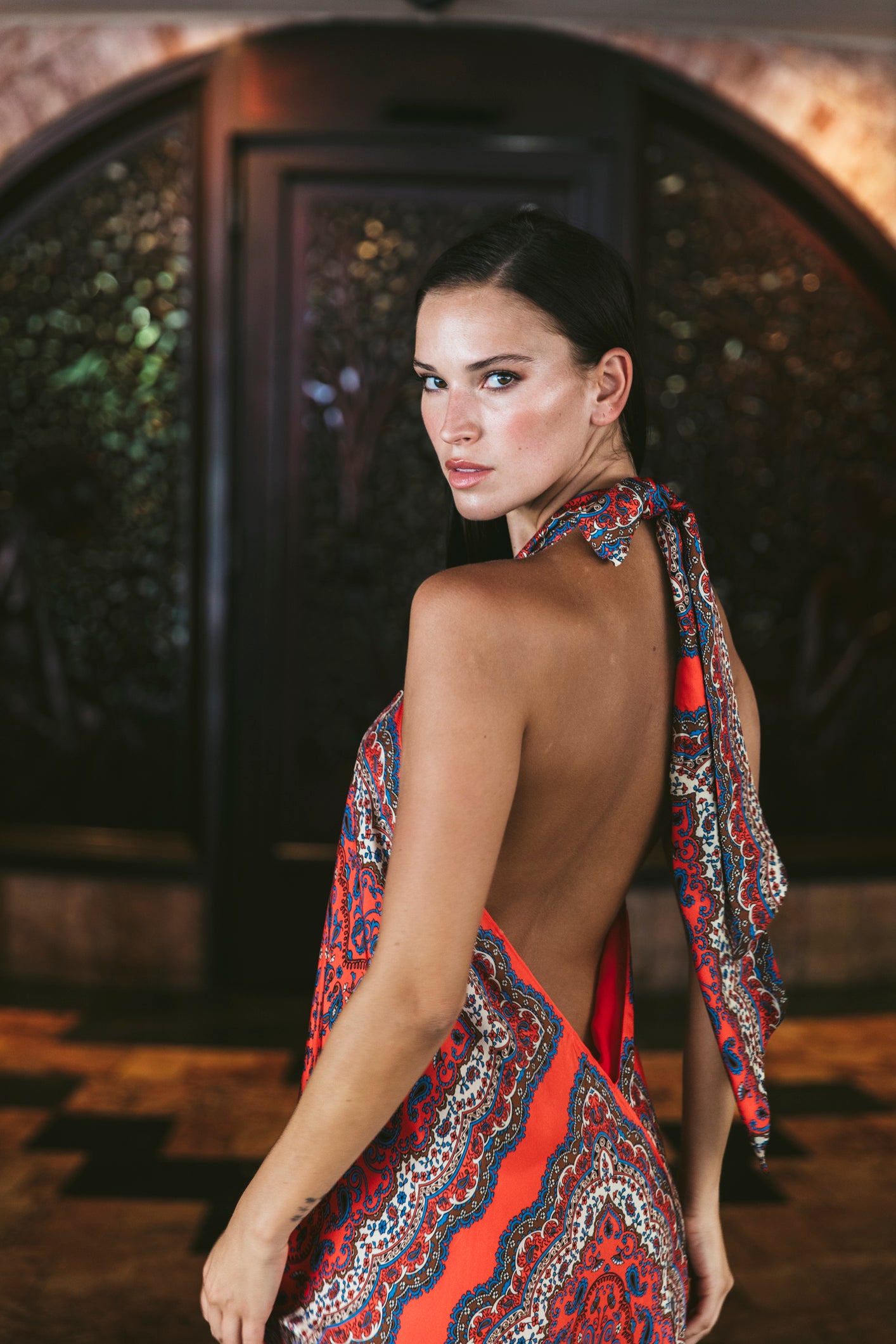 Twist Dress in Paisley Scarf Coral M-L Twist Dress in Paisley Scarf Coral M-L