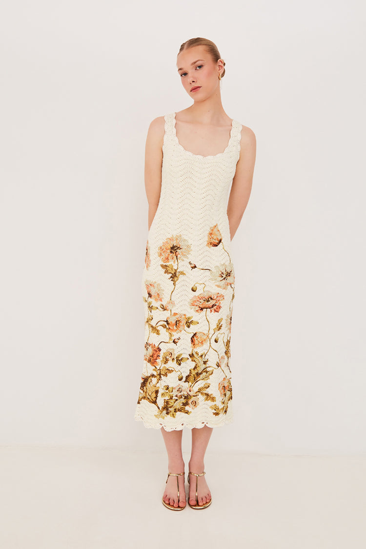 Orel Crochet Midi Dress in Cotton