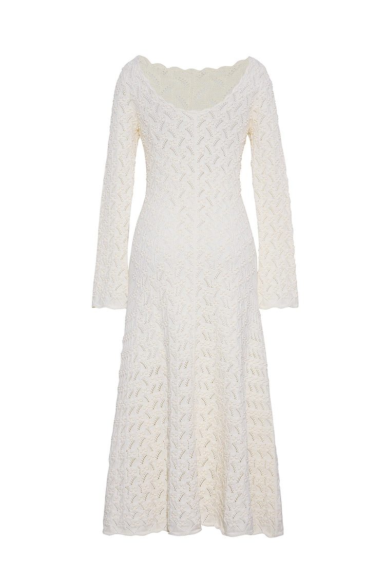 avril knit crochet dress Cara Cara Pointelle Midi Dress, Ivory, Women's, L Retrofete clothing