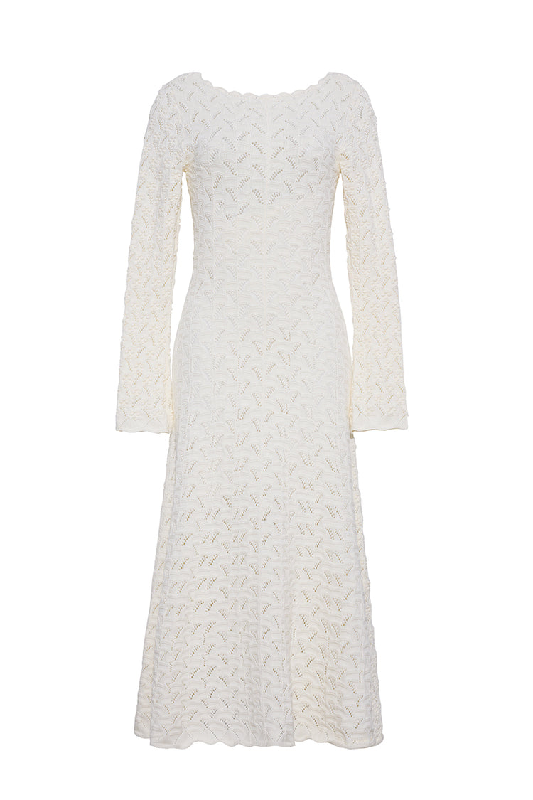 ivory bell sleeve dress Cara Cara Avril Pointelle Midi Dress, Ivory, Women's, L Color:Yellow / Black Short lilac dress for Ivory Length metallic gold