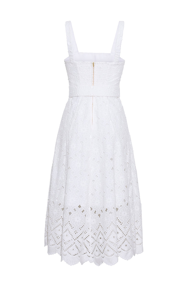 Calypso Bustier Midi Dress in Eyelet