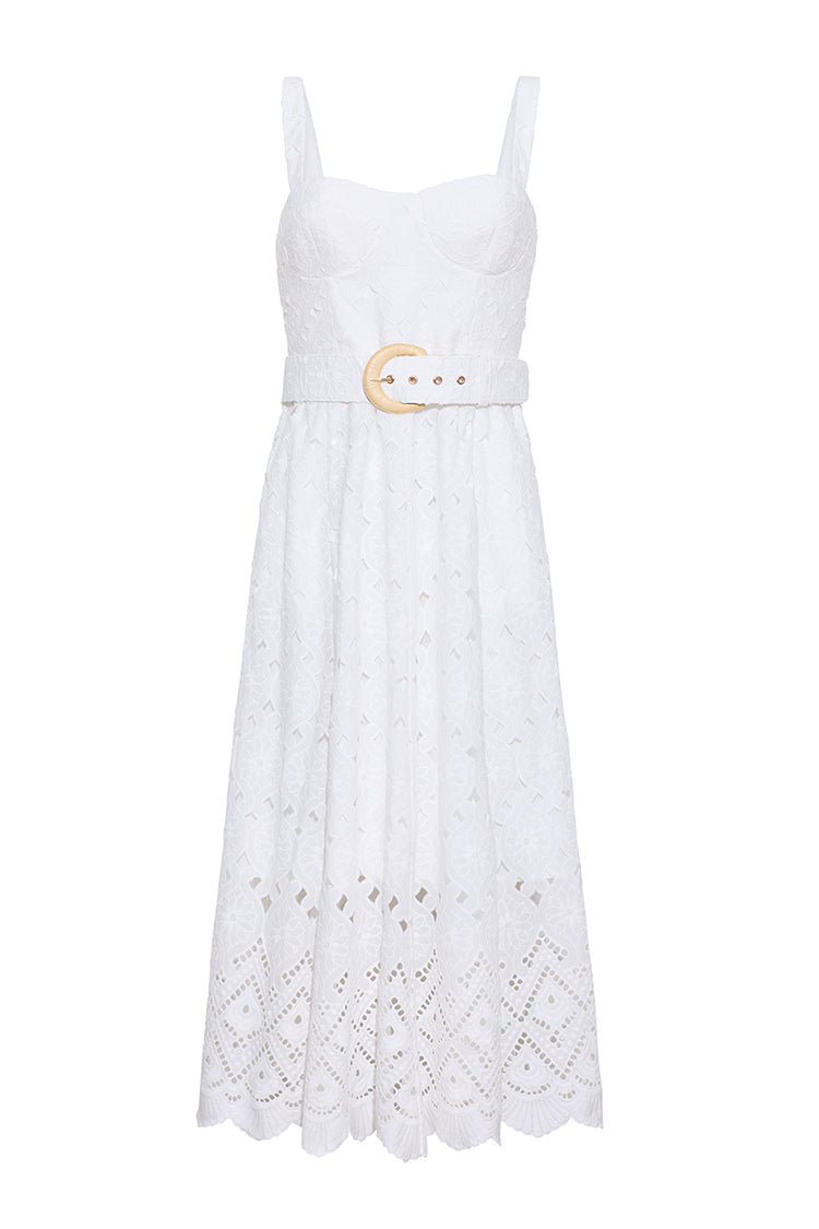 Calypso Bustier Midi Dress in Eyelet