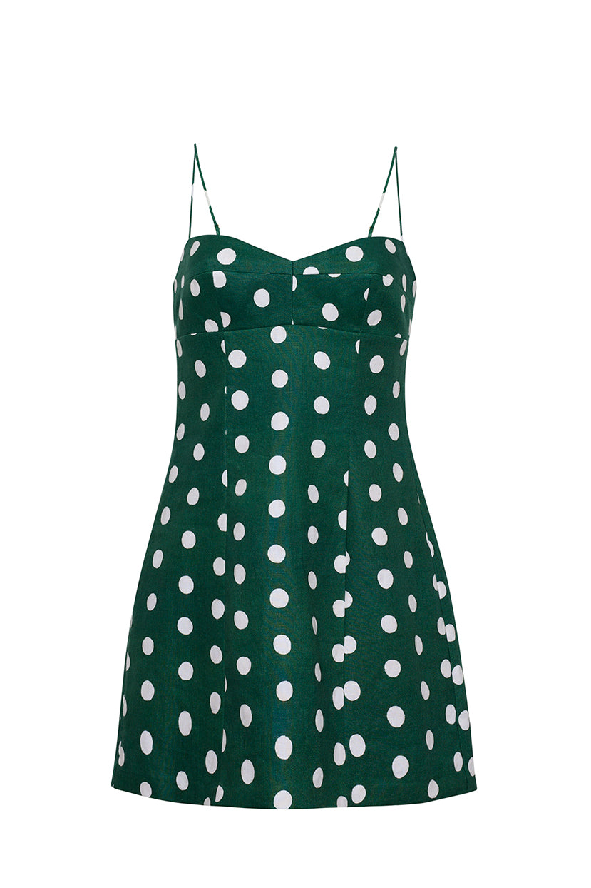 green dress with pink polka dots Polka dots green on pink Fabric, Raspberry Creek Fabrics