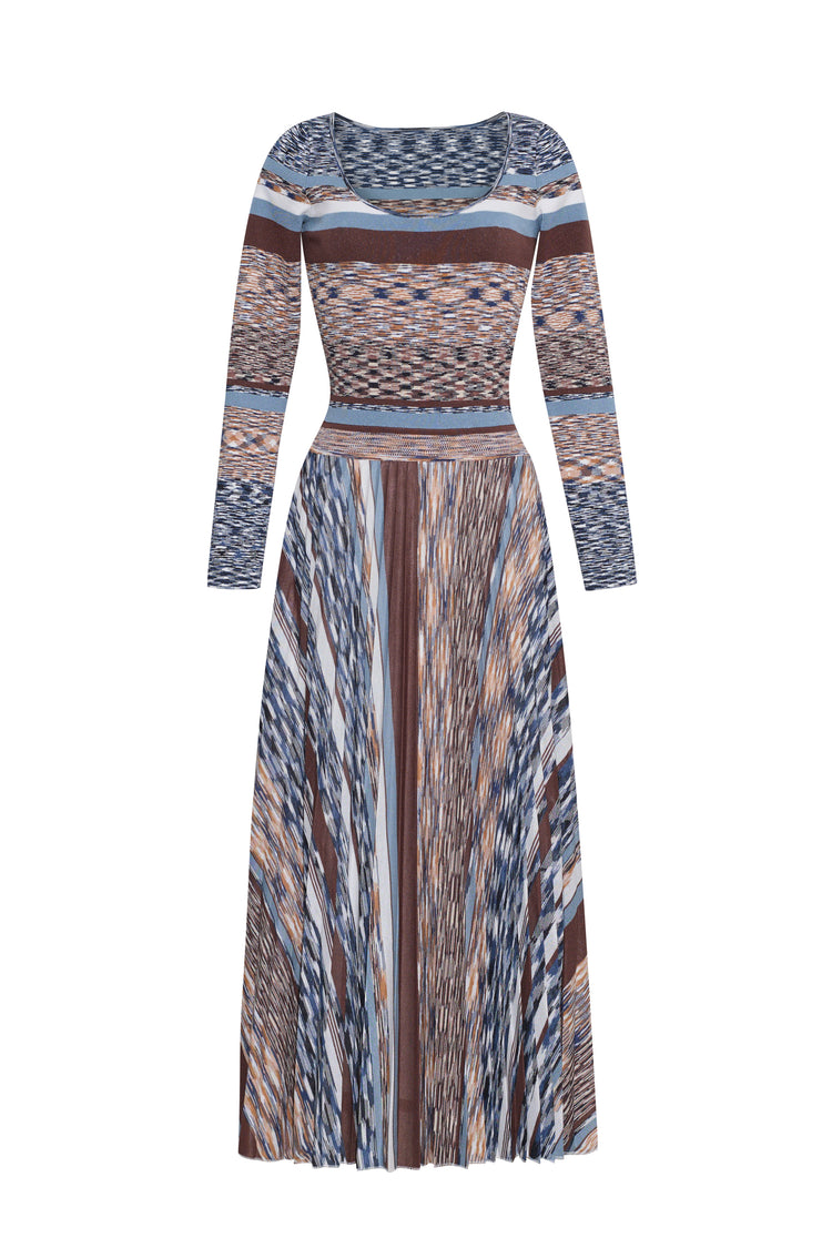 blue and brown long sleeve dress Marlow in Multi XL fully lined Pockets 15½   34/35 Little Black Dress Shop Size:Belt-34