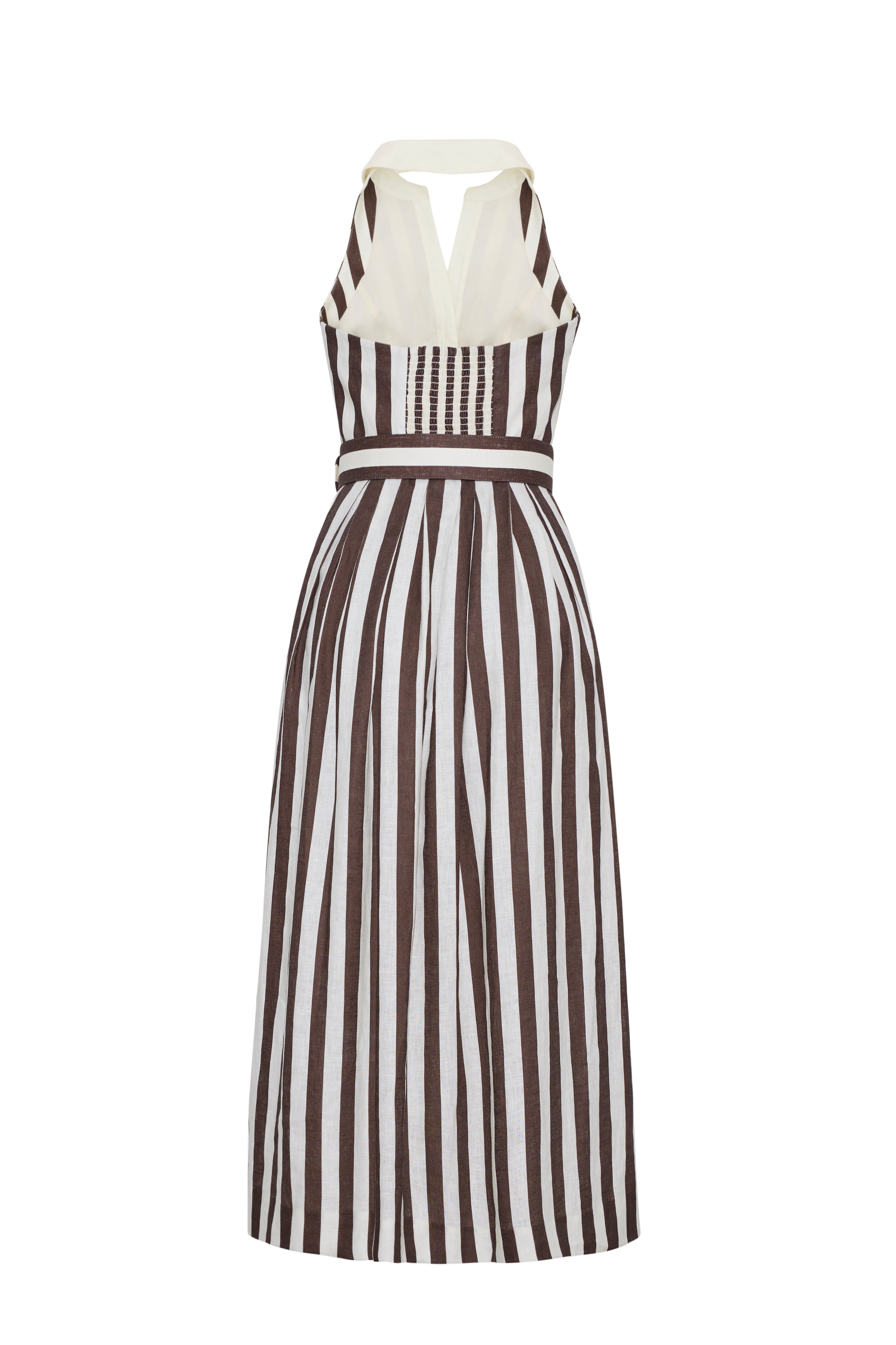 zara brown and white striped dress LONG TEXTURED PLEATED STRIPED DRESS - Ecru / Brown