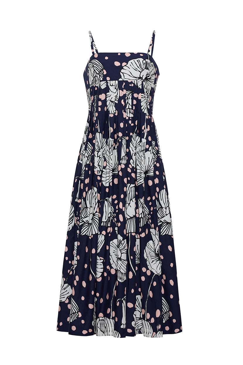 Sea Island Midi Dress in Cotton | Cara Cara New York 4 / Dotted Flora Navy Sea Island Midi Dress in Cotton | Cara Cara New York 4 / Dotted Flora Navy