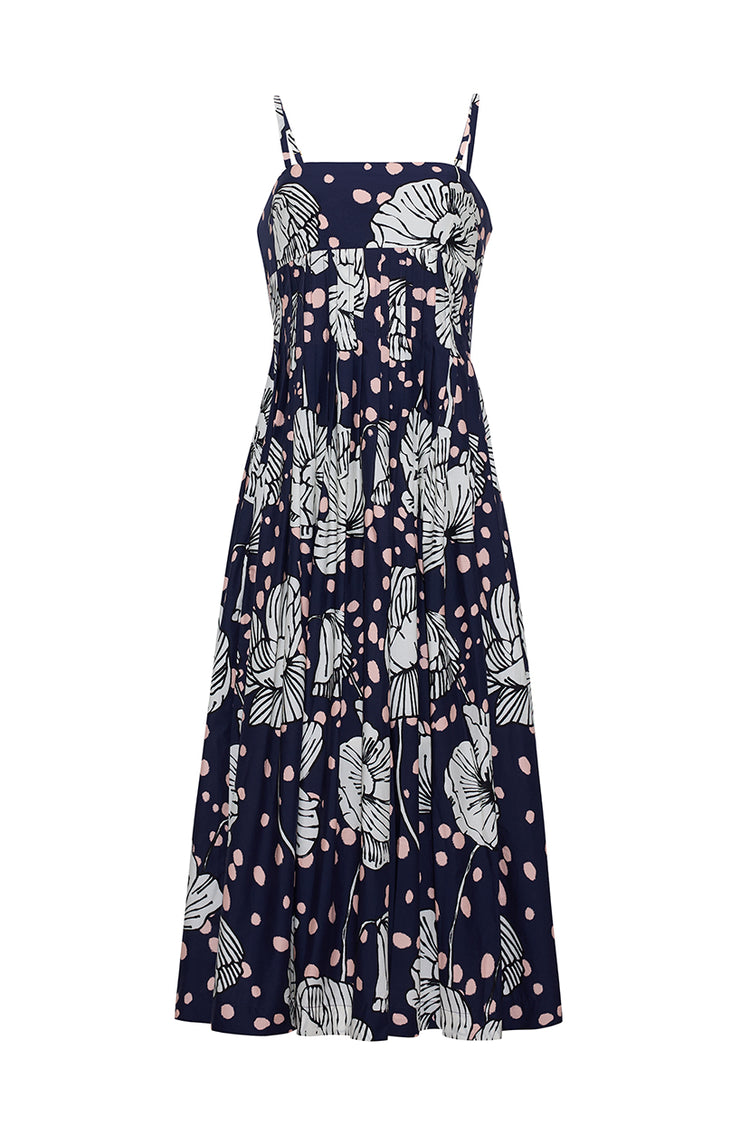 Sea Island Midi Dress in Cotton | Cara Cara New York 4 / Dotted Flora Navy Sea Island Midi Dress in Cotton | Cara Cara New York 4 / Dotted Flora Navy