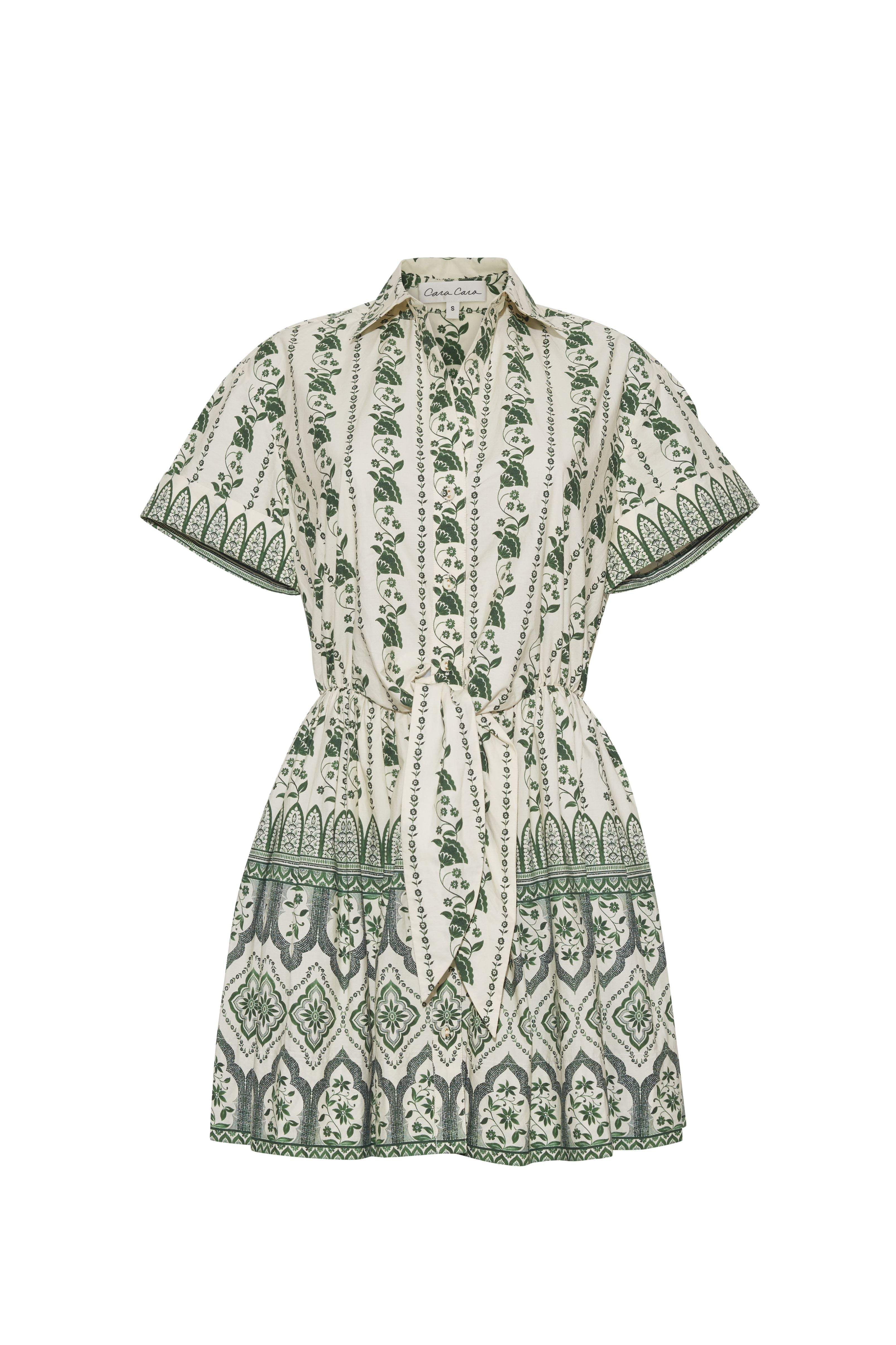 Asbury Mini Shirtdress in Cotton | Cara Cara New York XS / Vining Flora Green Asbury Mini Shirtdress in Cotton | Cara Cara New York XS / Vining Flora Green